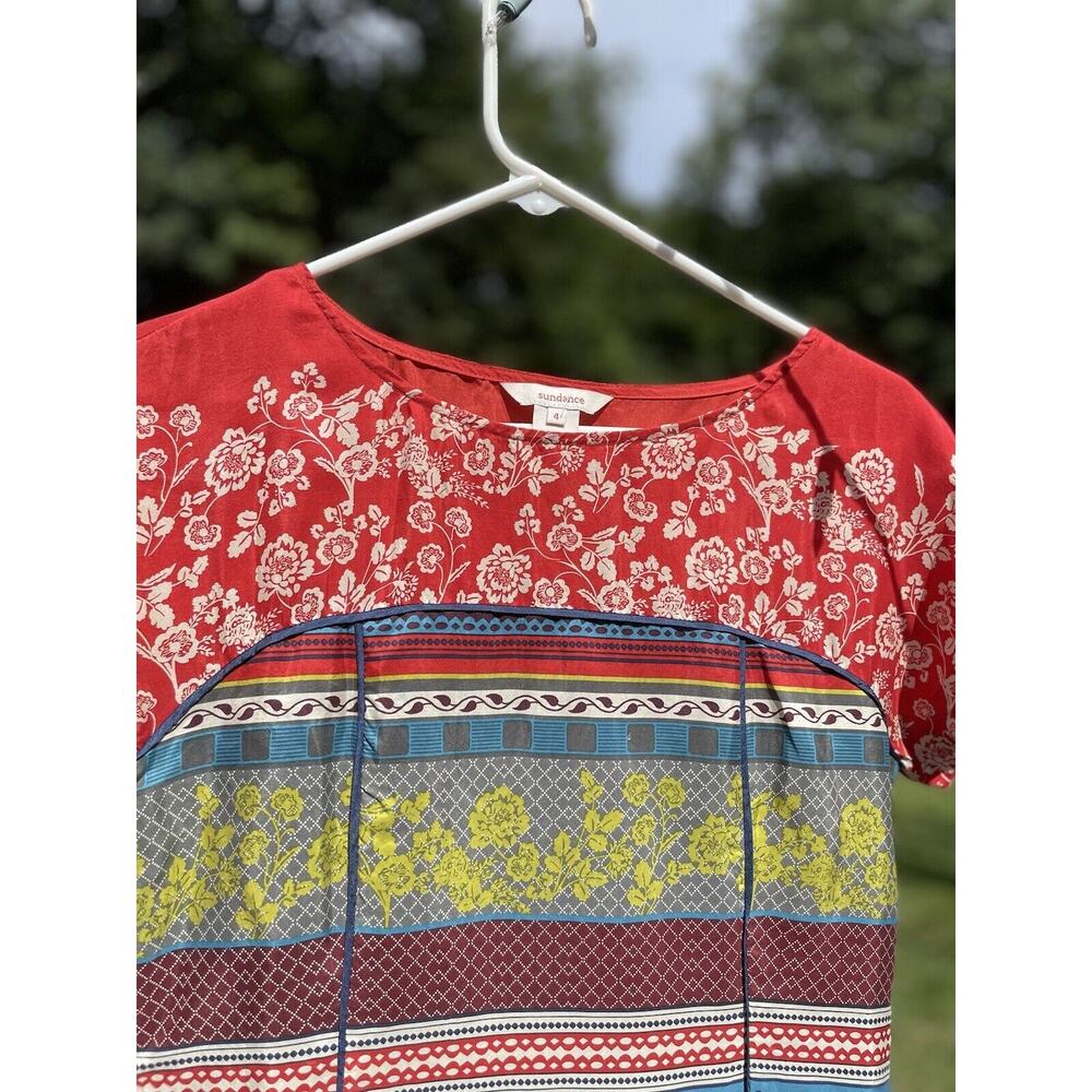 Multicolored Short Sleeve Patterned Silk Tunic Dr… - image 7